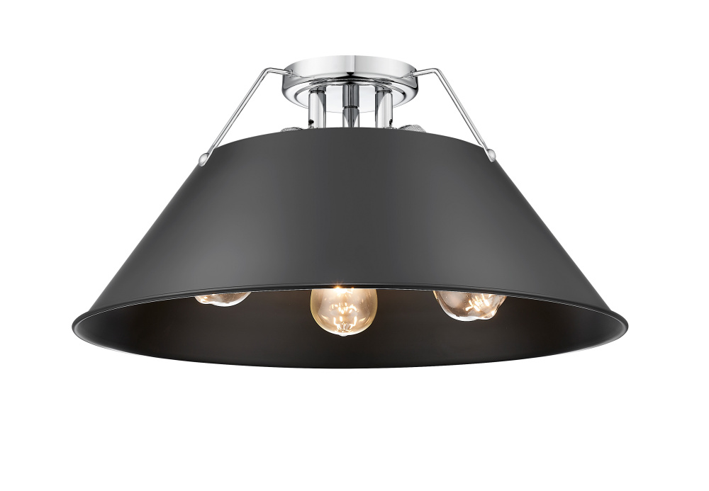 Yep by Golden Lighting Orwell 3-light Flush Mount in Chrome and Matte Black shade